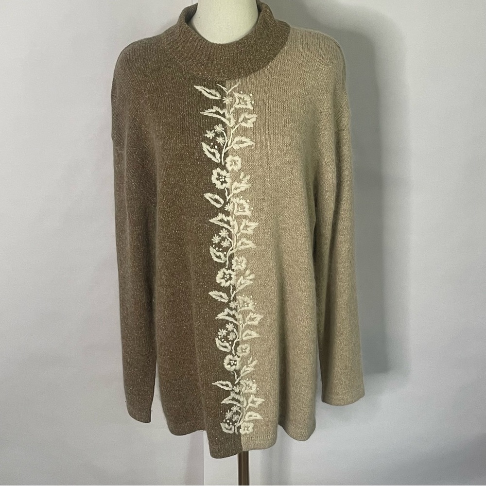 Segue Vintage Silk Angora two tone colorblock mock neck women’s sweater Size XL